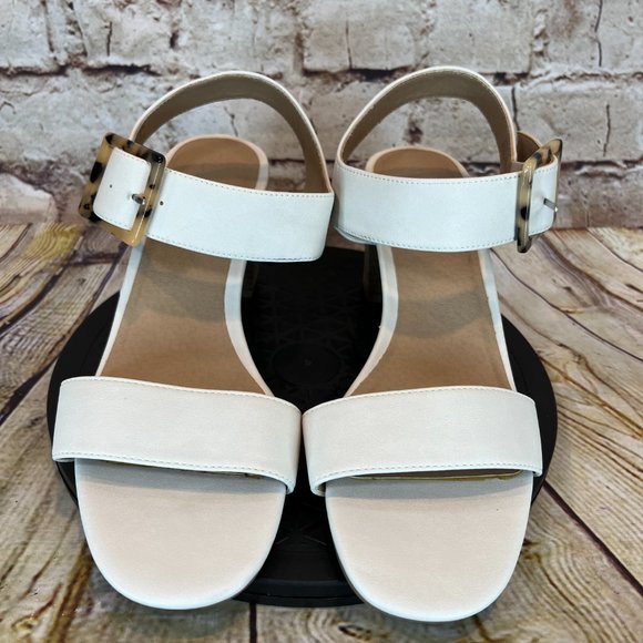 LOFT White Open Toe Adjustable Thick Ankle Straps Wood Style Block Heels 9 M - Picture 2 of 9